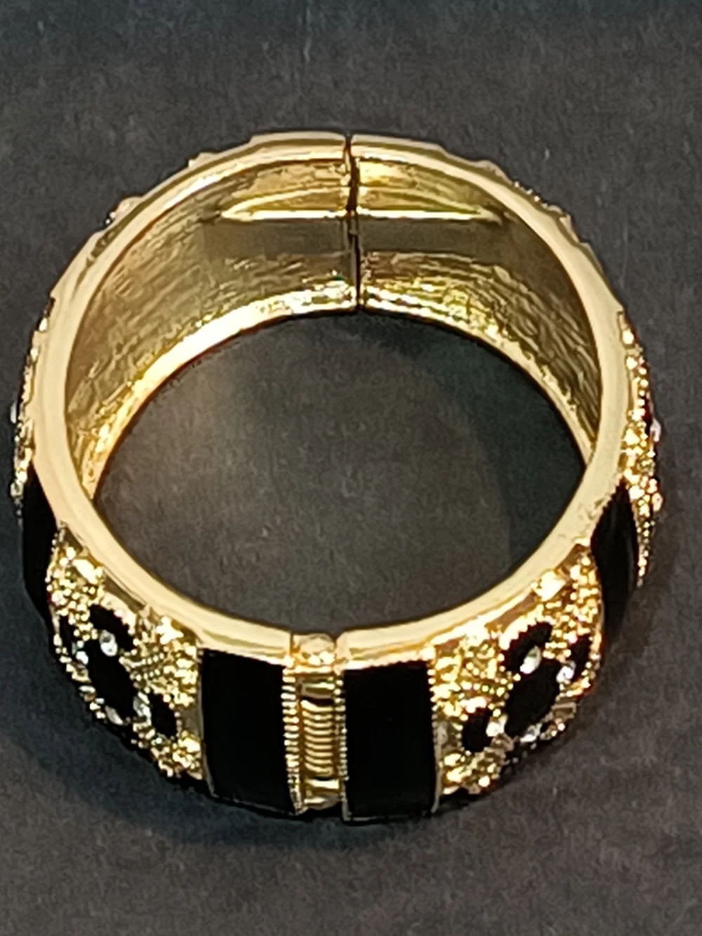 Gold and Black Enamel Cross Rhinestone Decorative Bracelet